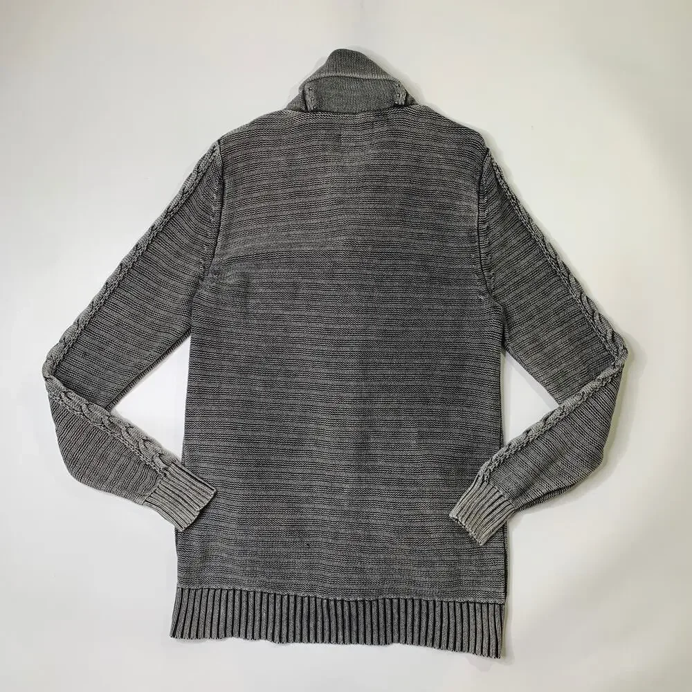 Rock & Republic Sweater Mens M Medium Gray Shawl Collar Cable Knit Cardigan